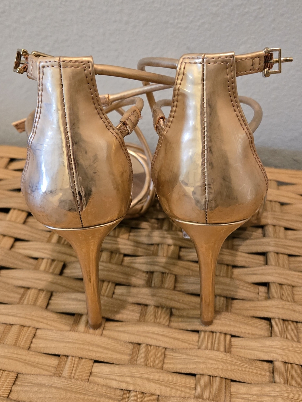 Gianni Bini Metallic Rose Gold Strappy Heeled Sandals - Picture 3 of 6